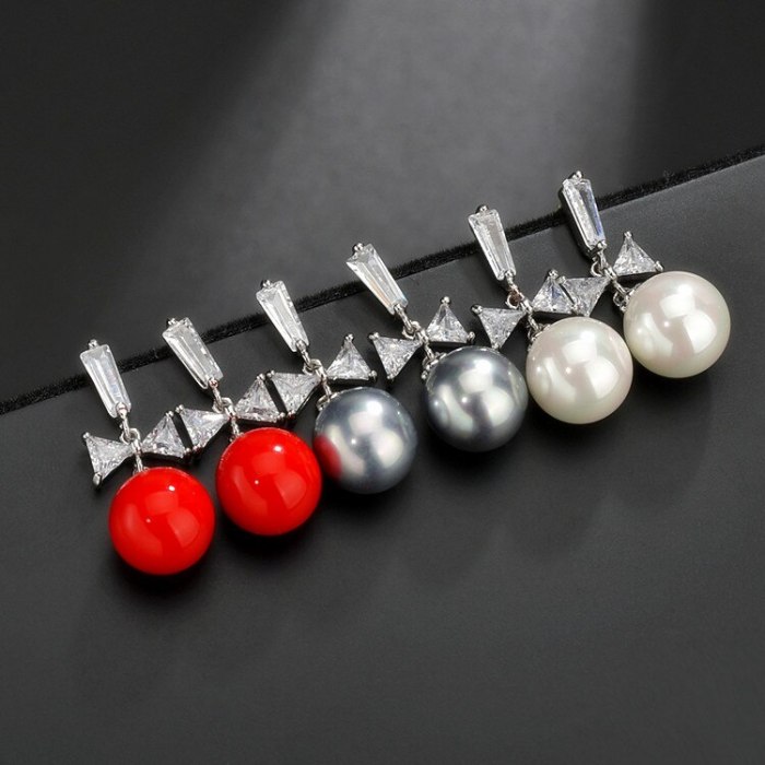 925 Sterling Silver Pin Pearl Earrings AAA Zircon Pearl Ear Pendant Korean Style Simple Fashion Girl Stud Earrings Qxwe1261