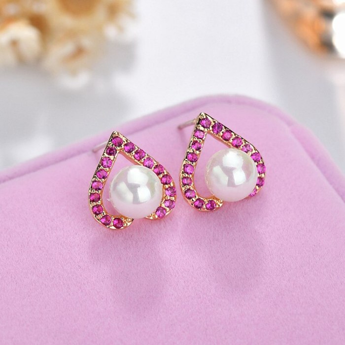 New S925 Silver Pin Female Fashion Pearl Stud Earrings Korean Style Cool All-match Lovely Zircon Inlaid Earrings  Qxwe1158