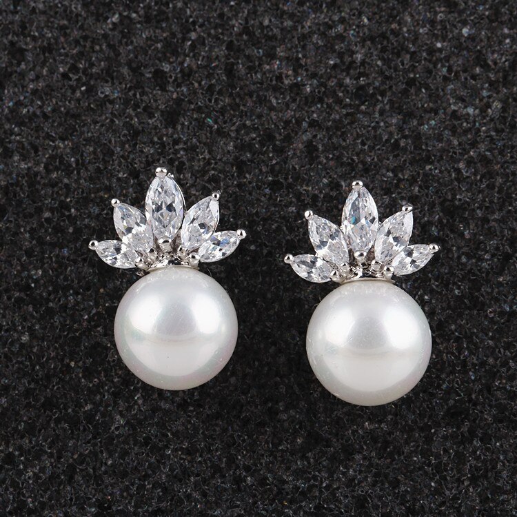 S925 Silver Needle Pearl Stud Earrings AAA Zircon Inlaid Gold-Plated Simple Korean-earrings  Wholesale Women's Jewelry Qxwe685