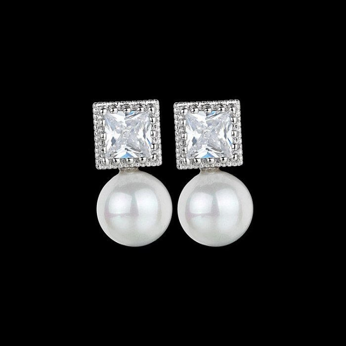 925 Silver Pin AAA Zircon Stud Earrings Simple Single Diamond Pearl Earrings  Han Fashion Girl Jewelry Qxwe1127