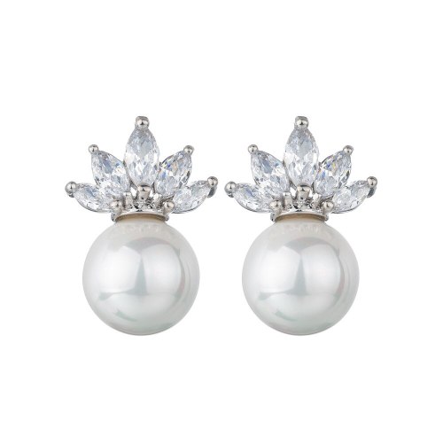 S925 Silver Needle Pearl Stud Earrings AAA Zircon Inlaid Gold-Plated Simple Korean-earrings  Wholesale Women's Jewelry Qxwe685