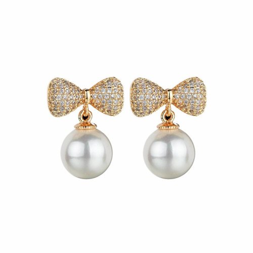 Bow Pearl Stud Earrings Copper Micro Pave AAA Zircon Pearl Earrings Pendant Fashion Classic Earrings  Qxwe932