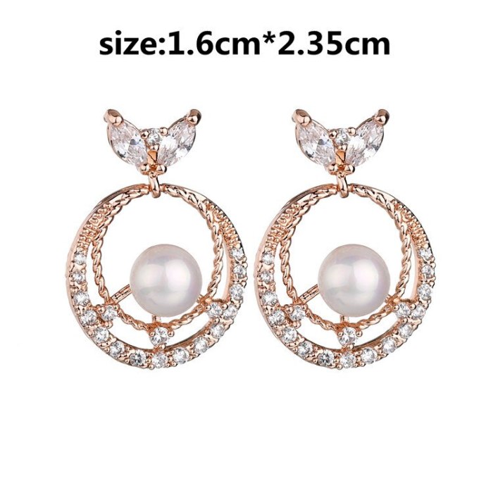 925 Sterling Silver Needle Hollow Zircon Pearl Stud Earrings Korean Fashion Women's New Pearl Earrings All-match Qxwe1194
