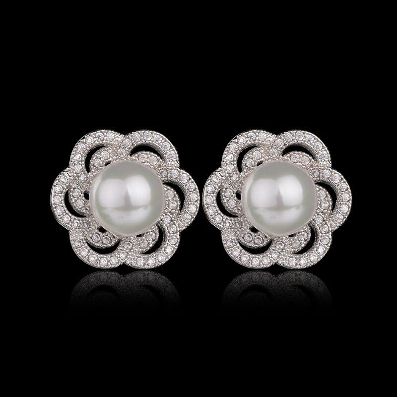 Plum Blossom Ear Stud Earrings AAA Zircon Inlaid Pearl Earrings Korean Fashion Jewelry Qxwe640