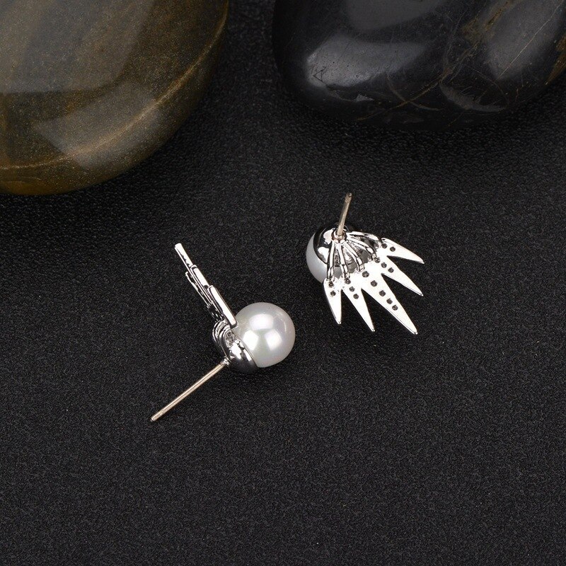 Sterling Silver Stud Earrings Creative Pearl Zircon Copper Inlaid Earrings Female Korean-Style Earrings Wholesale Qxwe931