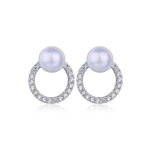 Korean Elegant Pearl Stud Earrings Female All-match Elegant Shiny AAA Zircon Ear Stud Earrings Wholesale Qxwe1142