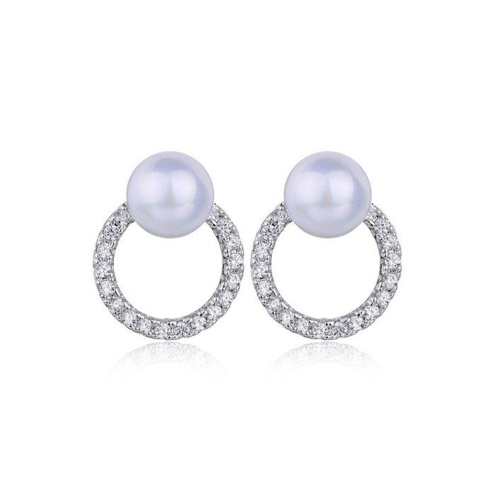 Korean Elegant Pearl Stud Earrings Female All-match Elegant Shiny AAA Zircon Ear Stud Earrings Wholesale Qxwe1142