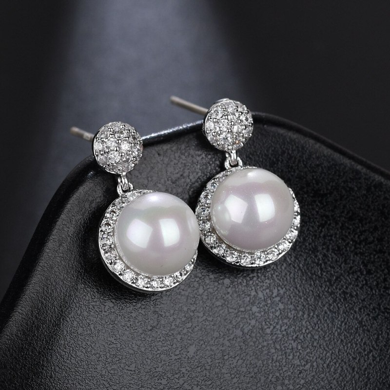 S925 Sterling Silver Ear Pin Pearl Earrings AAA Zircon Inlaid Ear Stud Earrings Simple and Exquisite Earrings Jewelry Qxwe999