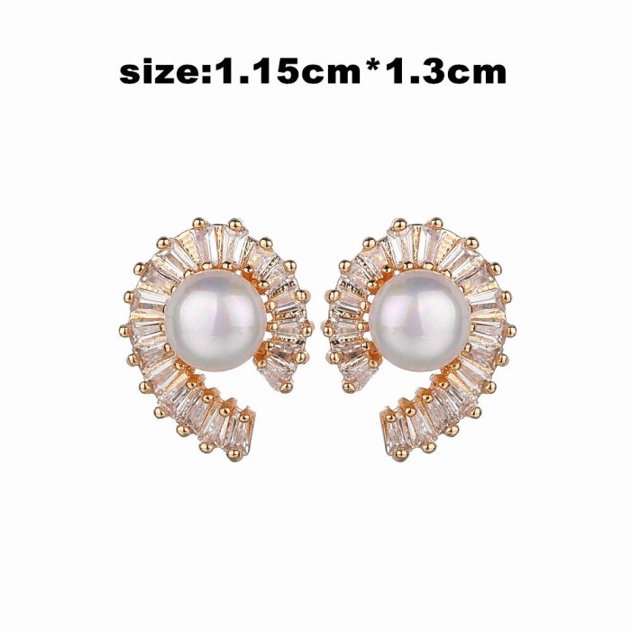 New Style Beaded Earrings AAA Zircon Pearl Stud Earrings Korean Style Exquisite Simple Fashion Earrings  Wholesale Qxwe1199