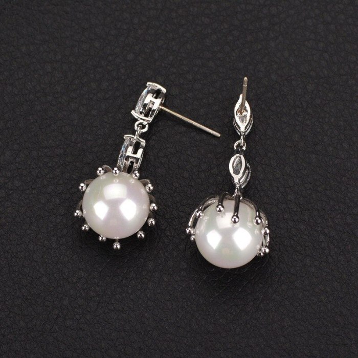 Korean Style Quality Fashion Earrings Pendant AAA Zircon Inlaid Pearl Earrings 925 Sterling Silver Earrings Wholesale Qxwe937