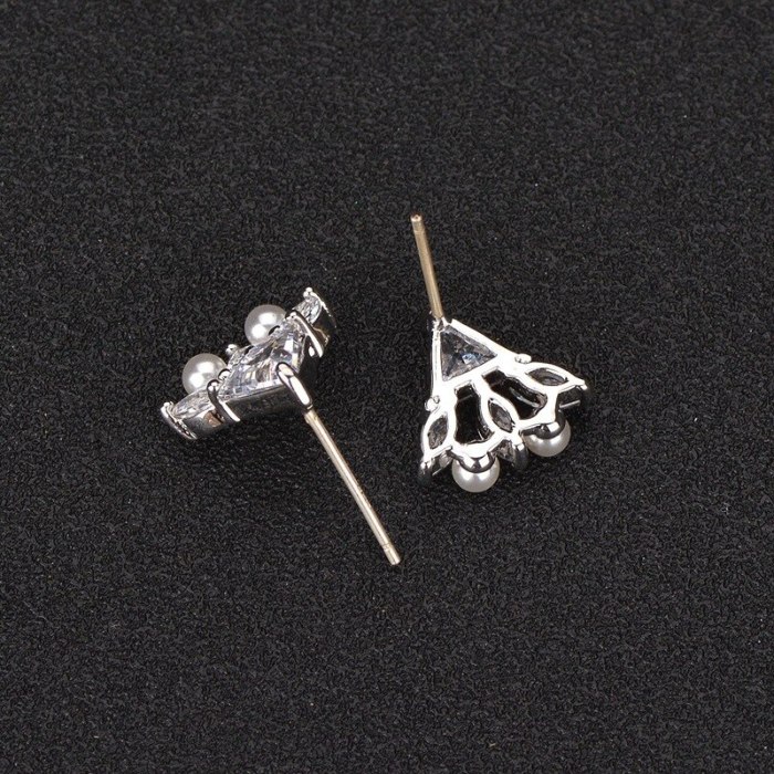 Pearl Stud Earrings 925 Sterling Silver Pin AAA Zircon Inlaid Earrings  Cool Simple Stud Earrings Student Earrings  Qxwe1027