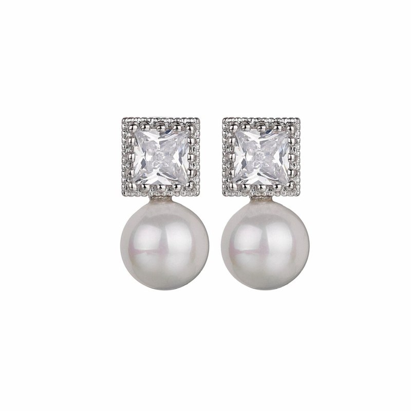 925 Silver Pin AAA Zircon Stud Earrings Simple Single Diamond Pearl Earrings  Han Fashion Girl Jewelry Qxwe1127
