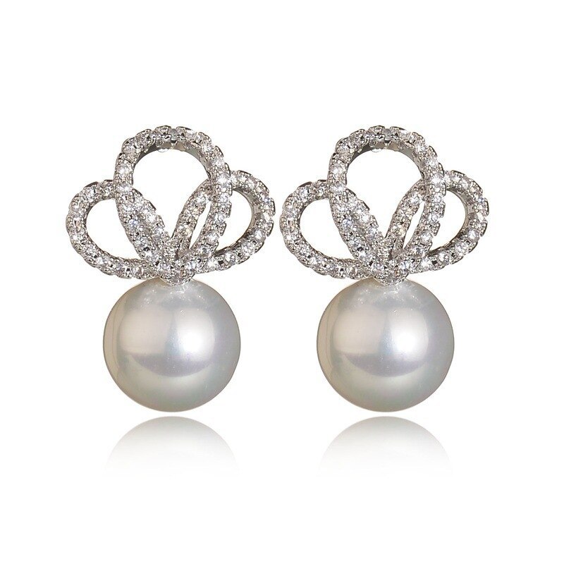 Shell Pearls Stud Earrings Crown AAA Zircon Inlaid Stud Earrings Gorgeous Earrings Plated Platinum Qxwe902