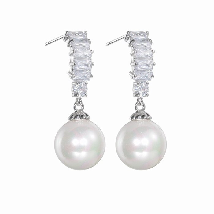 S925 Sterling Silver Pin AAA Zircon 10MM Pearl Earrings Pendant Fashion High-End Ear Stud Earrings  Qxwe1403