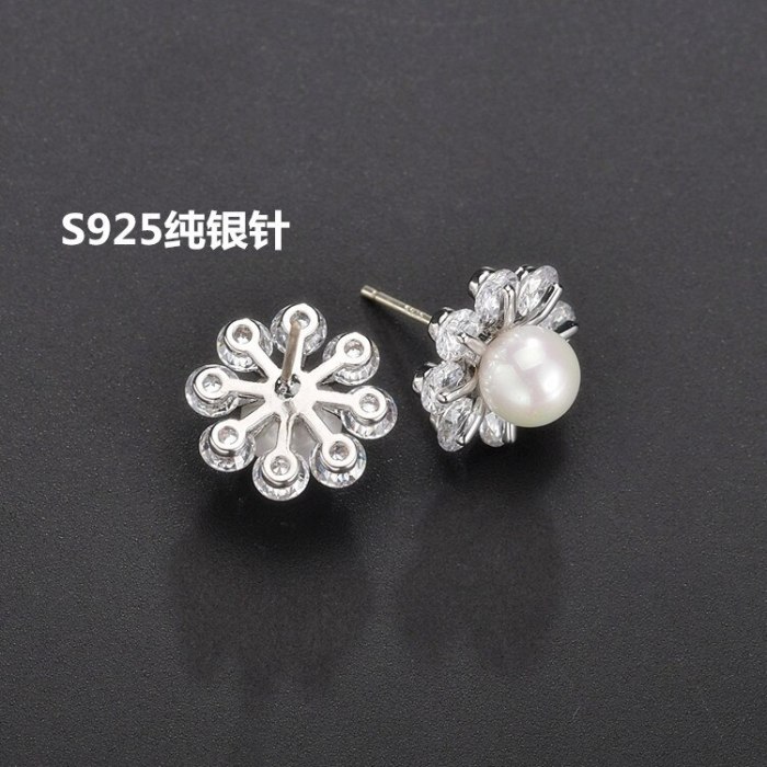 Korean Style New Pearl Zircon Earrings Inlaid S925 Sterling Silver Ear Pin All-match Girl's Stud Earrings Qxwe1408