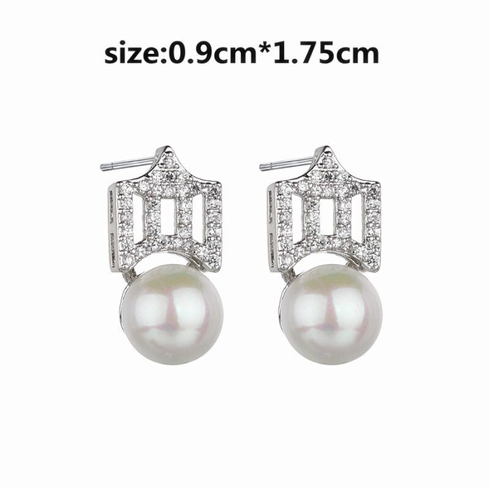 Korean Style Fashion 925 Sterling Silver Stud Earrings Pearl AAA Zircon Inlaid Crown Female Earrings Jewelry Qxwe1224