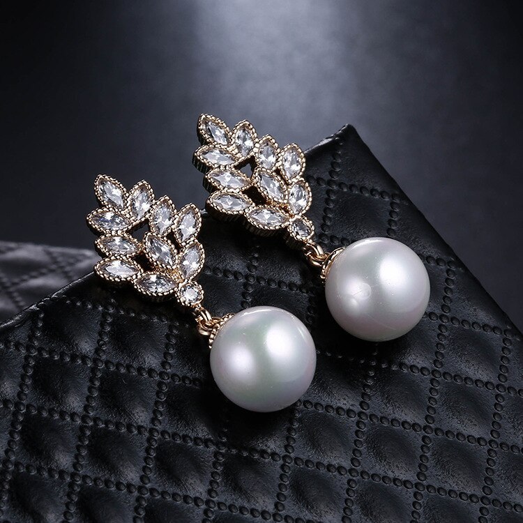925 Sterling Silver Pin Korean-Style Pearl Stud Earrings Copper Inlaid Zircon Ear Stud All-match Earrings Girl's Heart Qxwe914