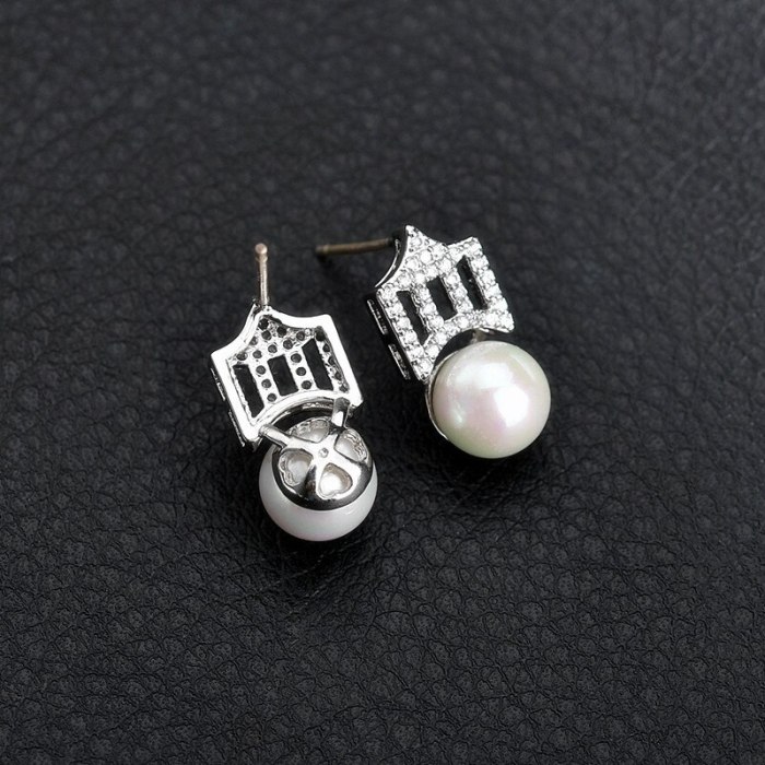 Korean Style Fashion 925 Sterling Silver Stud Earrings Pearl AAA Zircon Inlaid Crown Female Earrings Jewelry Qxwe1224