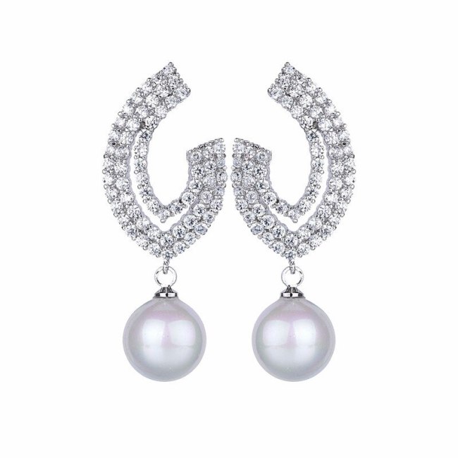 Geometric Stud Earrings AAA Zircon Inlaid Shell Pearls Fashion Earrings Pendant Wedding Jewelry Qxwe976