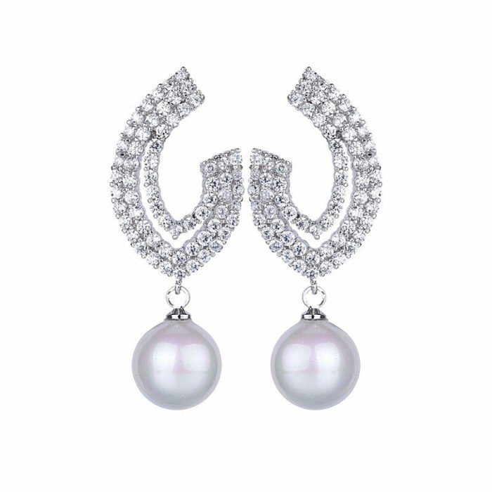 Geometric Stud Earrings AAA Zircon Inlaid Shell Pearls Fashion Earrings Pendant Wedding Jewelry Qxwe976