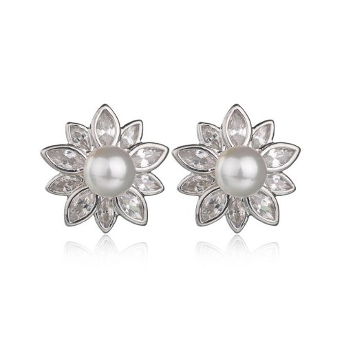 Flower Stud Earrings AAA Zircon Inlaid Fashion Pearl Earrings  Women's Ear Stud 925 Silver Pin Earrings  Qxwe805