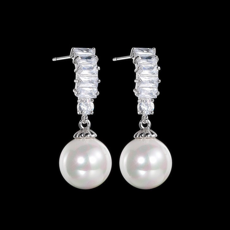 S925 Sterling Silver Pin AAA Zircon 10MM Pearl Earrings Pendant Fashion High-End Ear Stud Earrings  Qxwe1403