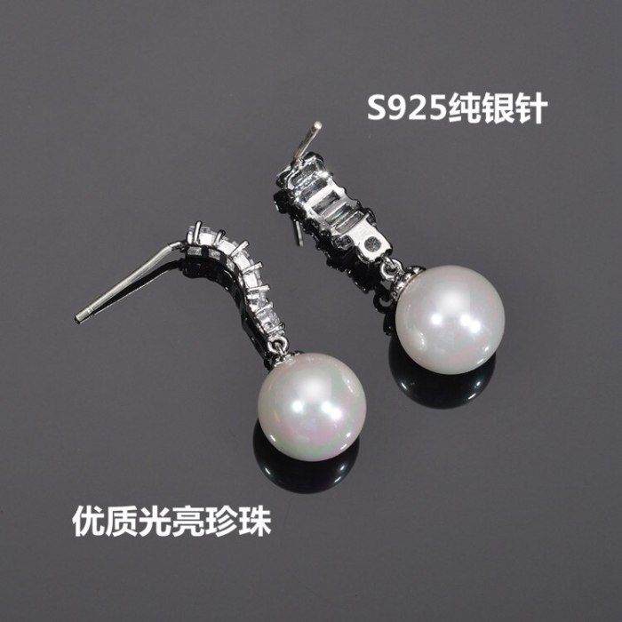 S925 Sterling Silver Pin AAA Zircon 10MM Pearl Earrings Pendant Fashion High-End Ear Stud Earrings  Qxwe1403
