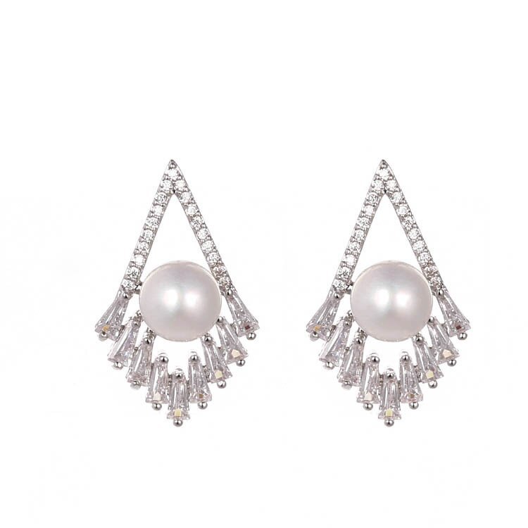 Diamond Stud Earrings Simple Freshwater Pearl Female Earrings S925 Sterling Silver Needle New Korean-Style Stud Earrings Qxwe798