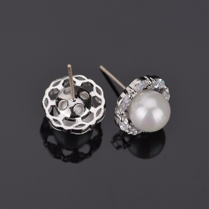 Pearl Stud Earrings S925 Sterling Silver Ear Pin AAA Zircon Inlaid Pearl Earrings  Korean-Style Stud Earrings Qxwe1056