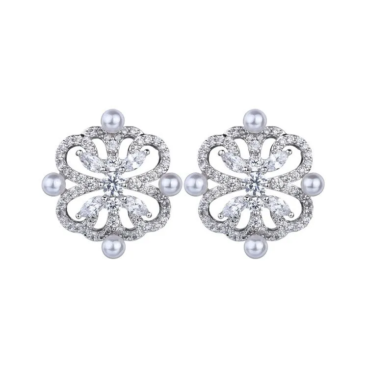 Korean Style New Pearl Stud Earrings AAA Zircon Inlaid Ear Stud Fashion High-End Earrings Qxwe1112