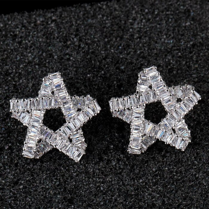 AAA Zircon Inlaid Stud Earrings Korean Earrings 925 Silver Pin Earrings Stars Ear Stud Earrings Qxwe789