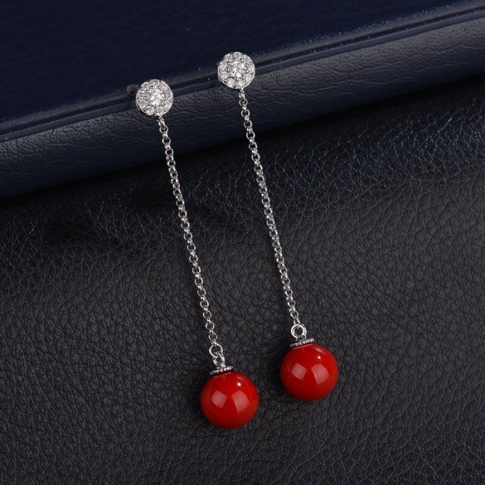 Korean Long Zircon Earrings Simple 925 Sterling Silver Needle Anti-Allergy Tassels Pearl Earrings Cool Fashion Jewelry Qxwe664
