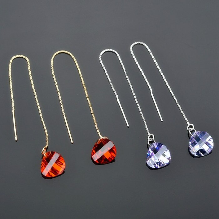 AAA Drop Zircon Earrings Korean Plated Platinum Long Hanging Earrings Simple Ear Stud Earrings QX10