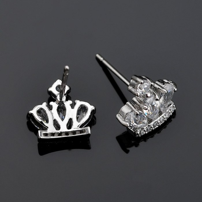 Crown Stud Earrings Inlaid High Quality AAA Zircon Earrings  925 Sterling Silver Pin Qxwe848