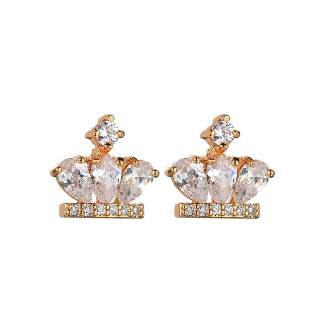 Crown Stud Earrings Inlaid High Quality AAA Zircon Earrings  925 Sterling Silver Pin Qxwe848