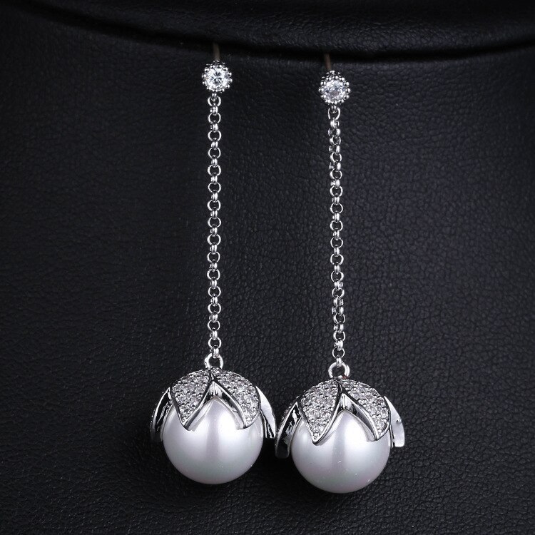 925 Silver Earrings Zircon Earrings Korean-Style Tassel Fruit Petals Ear Pendant Fashion Pearl Earrings Qxwe882