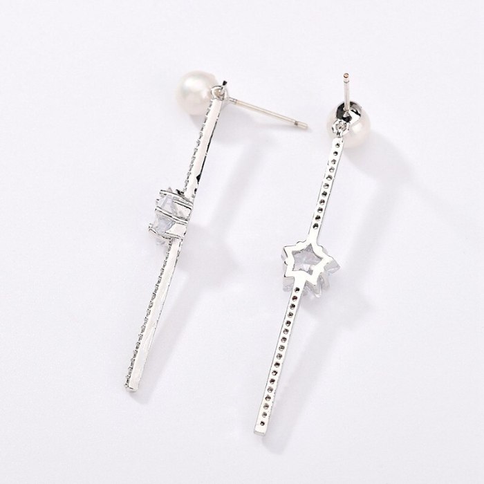 Korean-Style Pearl Ear Stud Earrings 925 Sterling Silver Ear Pin Five-Star Elegant Luxury Earrings Jewelry Qxwe1246