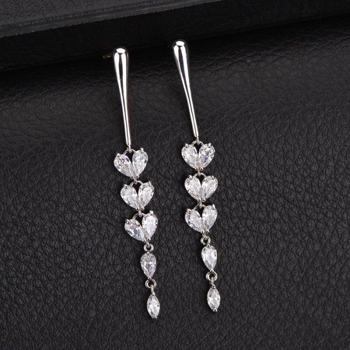 Tassels Long Zircon Earrings AAA Drop Inlaid Stud Earrings 925 Sterling Silver Ear Pin Korean Fashion Accessories Qxwe977