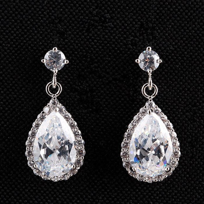 Korean-Style Earrings Copper Inlaid Drop AAA Zircon Stud Earrings Micro Pave Small Diamond All-match Jewelry Qxwe151