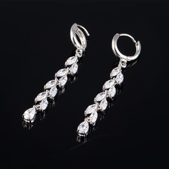S925 Sterling Silver Pin Long Ear Stud Earrings Copper Inlaid AAA Zircon Willow Tassel Earrings Qxwe741