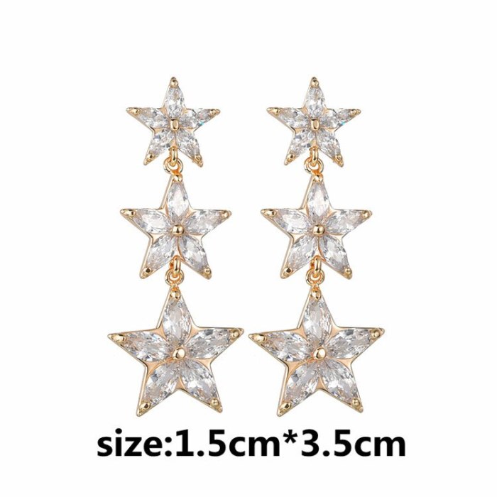 Long Five-Star Earrings AAA Zircon Inlaid Ear Stud 925 Sterling Silver Ear Pin Fashion Korean-Style Earrings Qxwe1409