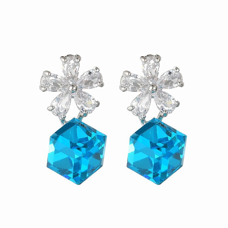 Rubik's Cube High-Grade Crystal Zircon Earrings Flower Ear Stud Earrings Korean Style New Earrings Qxwe715