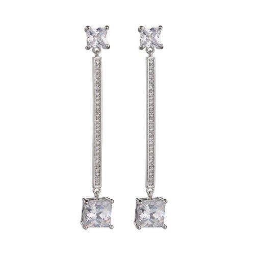 Korean Geometric Earrings X-Long AAA Zircon Inlaid Stud Earrings 925 Sterling Silver Pin Wholesale Fashion Earrings Qxwe814