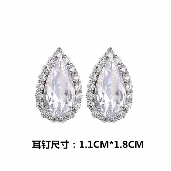 Water Drop Zircon Earrings Inlaid Simple Earrings Elegant Fashion Ear Stud Earrings Qxwe1160