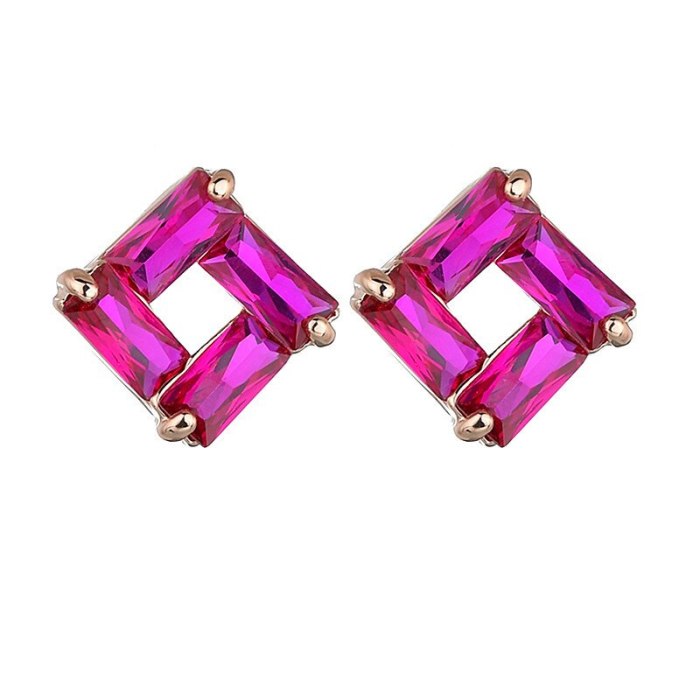 Geometric Rectangular AAA Zircon Earrings Colorful Inlaid Simple Stud Earrings Qxwe526