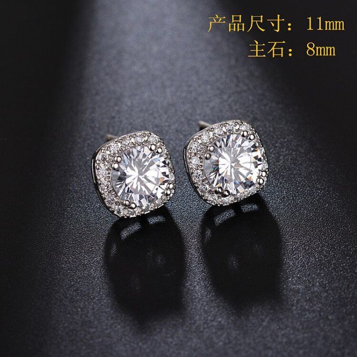Korean-Style Stylish Stud Earrings Copper Inlaid AAA Zircon Earrings Classic Jewelry 925 Silver Pin Qxwe758
