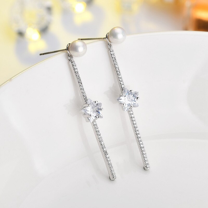 Korean-Style Pearl Ear Stud Earrings 925 Sterling Silver Ear Pin Five-Star Elegant Luxury Earrings Jewelry Qxwe1246