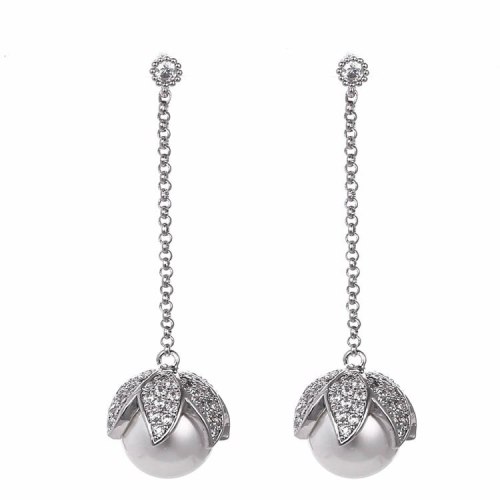 925 Silver Earrings Zircon Earrings Korean-Style Tassel Fruit Petals Ear Pendant Fashion Pearl Earrings Qxwe882