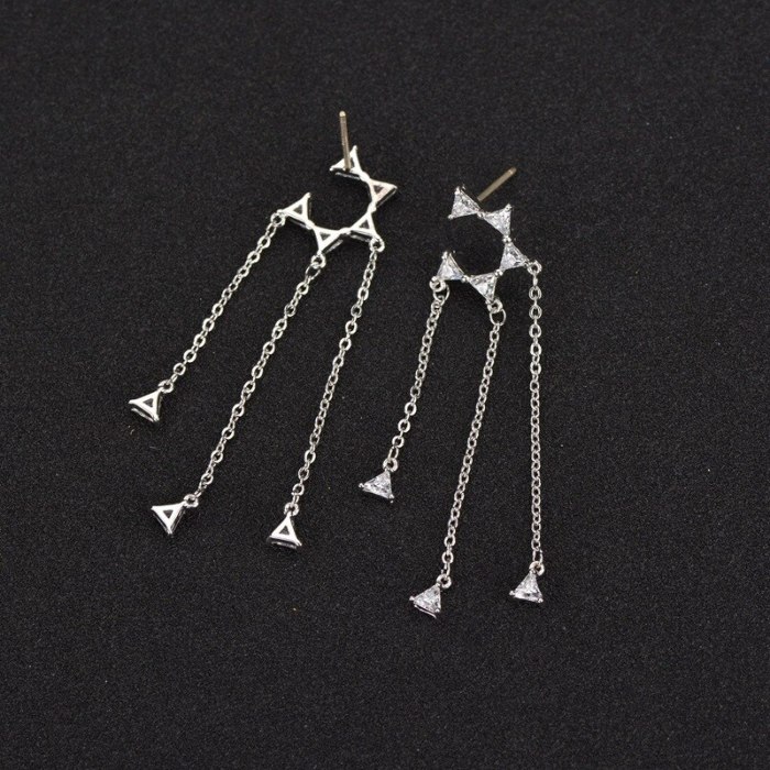 Elegant Sterling Silver Pin Star-Shaped Long Zircon Irregular Earrings Ear Pendant Tassel Ear Stud Earrings Qxwe1028
