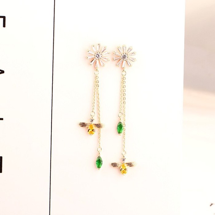 Daisy Galaxian Zircon Earrings Korean Style 925 Sterling Silver Pin Long Crystal Drop Tassel Earrings Qxwe1214